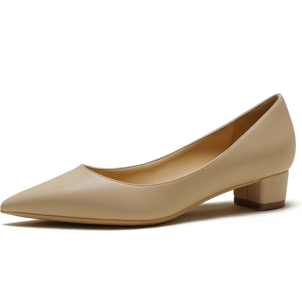 Women's Classic Pointed Toe 1” Comfort Slip On Low Chunky Heel Dress Pumps